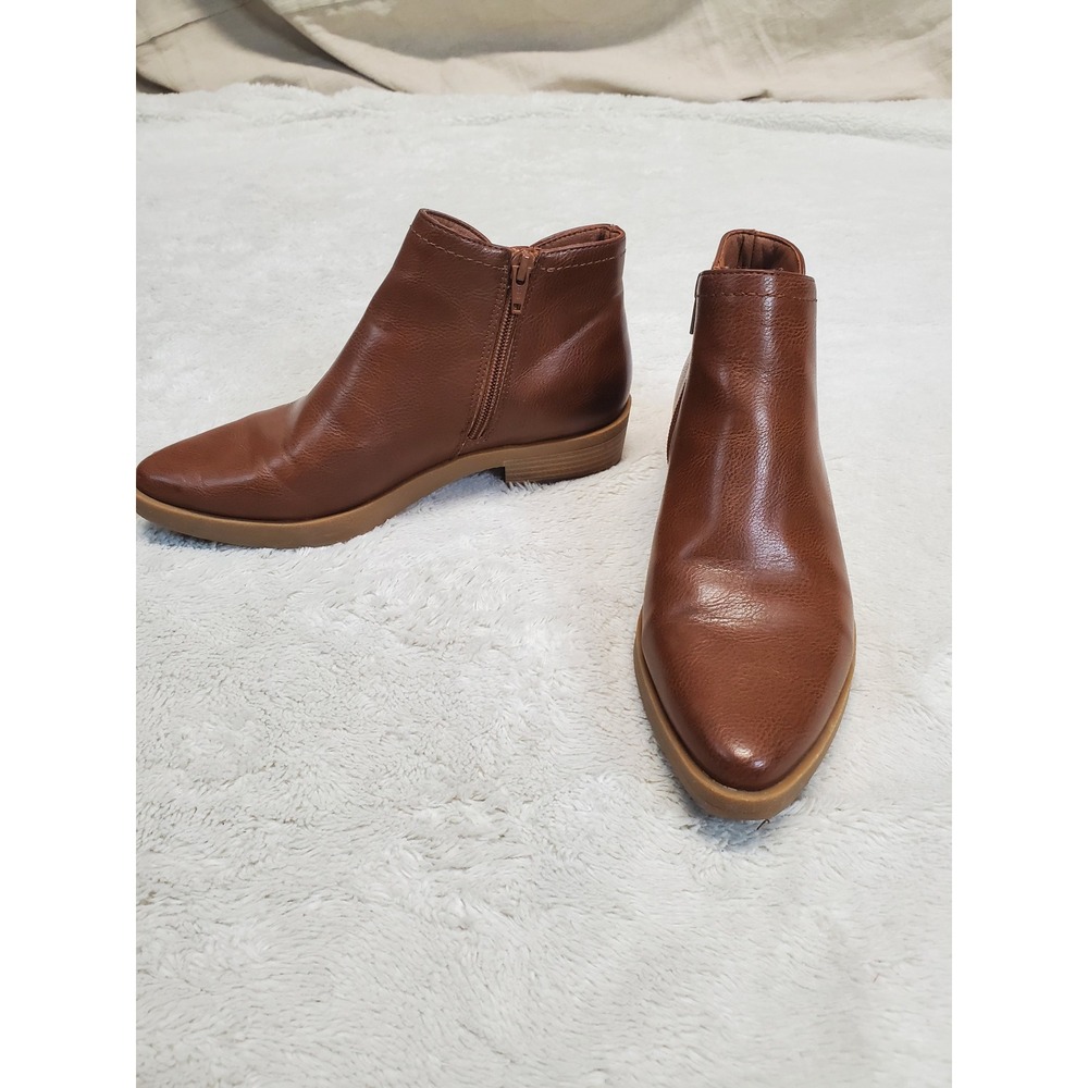 Frye & Co Tan Faux Leather Bohemian Lagenlook Zip Up Heeled Ankle Boot Shoe 7